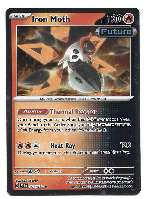 IRON MOTH - COSMO HOLO RARE  28/182 POKEMON TCG PARADOX RIFT TRADING CARD