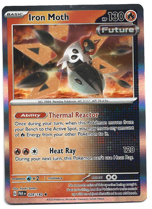 IRON MOTH -   HOLO RARE POKEMON PARADOX RIFT  28/182 TRADING CARD