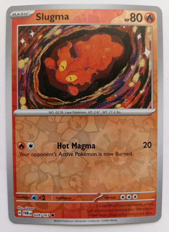SLUGMA - POKEMON NINTENDO TWILIGHT MASQUERADE 2024 - REVERSE HOLO TRADING CARD 28/167