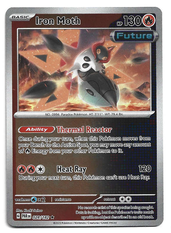 IRON MOTH - REVERSE HOLO  28/182 POKEMON TCG PARADOX RIFT TRADING CARD