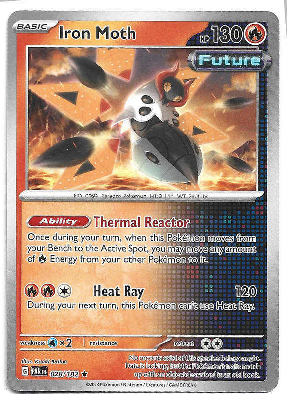 IRON MOTH  -   COMMON POKEMON PARADOX RIFT  28/182 TRADING CARD