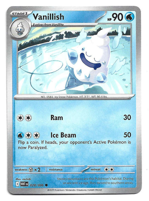 VANILLISH - COMMON  28/86 POKEMON TCG WHITE FLARE TRADING CARD