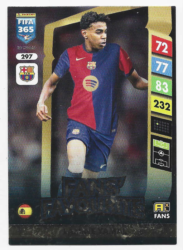 LAMINE YAMAL - PANINI FIFA 365 COLLECTION 2025 - FOIL "FANS FAVOURITE" TRADING CARD 297