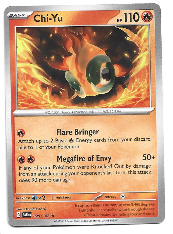 CHI YU  -   COMMON POKEMON PARADOX RIFT  29/182 TRADING CARD