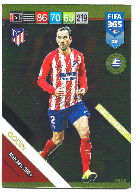 DIEGO GODIN - PANINI FIFA 365 2019 COLLECTION - FOIL `FANS FAVOURITE` TRADING CARD 29