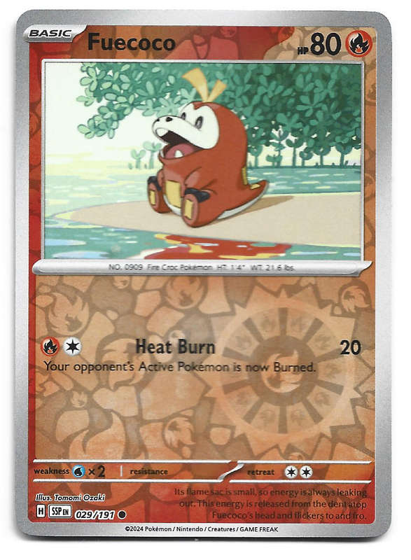 FUECOCO -  REVERSE HOLO 29/191 POKEMON TCG SURGING SPARKS TRADING CARD