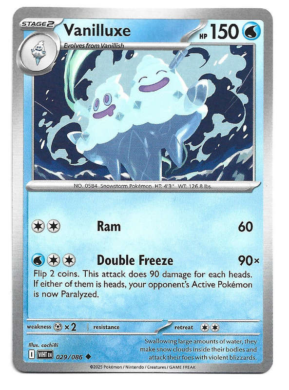 VANILLUXE - UNCOMMON  29/86 POKEMON TCG WHITE FLARE TRADING CARD