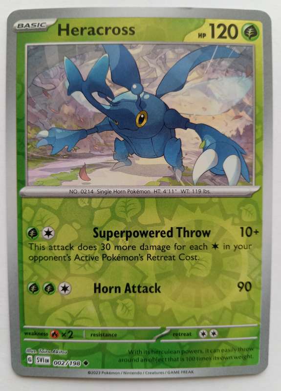 HERACROSS - POKEMON SCARLET & VIOLET 2023  - REVERSE HOLO TRADING CARD 2/198 - MINT