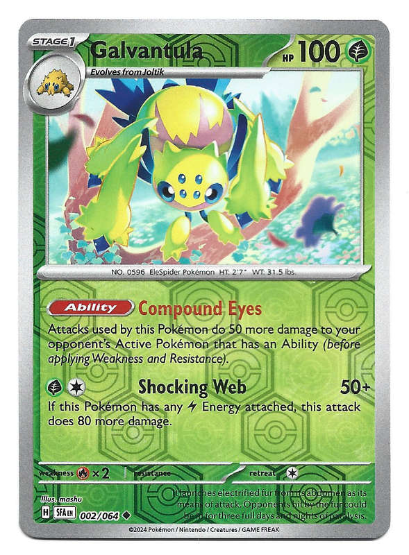 POKEMON CARD - GALVANTULA  002/64 Reverse Holo Rare Shrouded Fable Trading Card - Mint