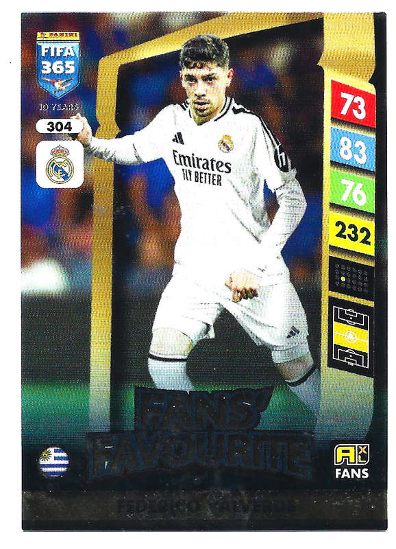 FEDERICO VALVERDE - PANINI FIFA 365 COLLECTION 2025 - FOIL "FANS FAVOURITE" TRADING CARD 304