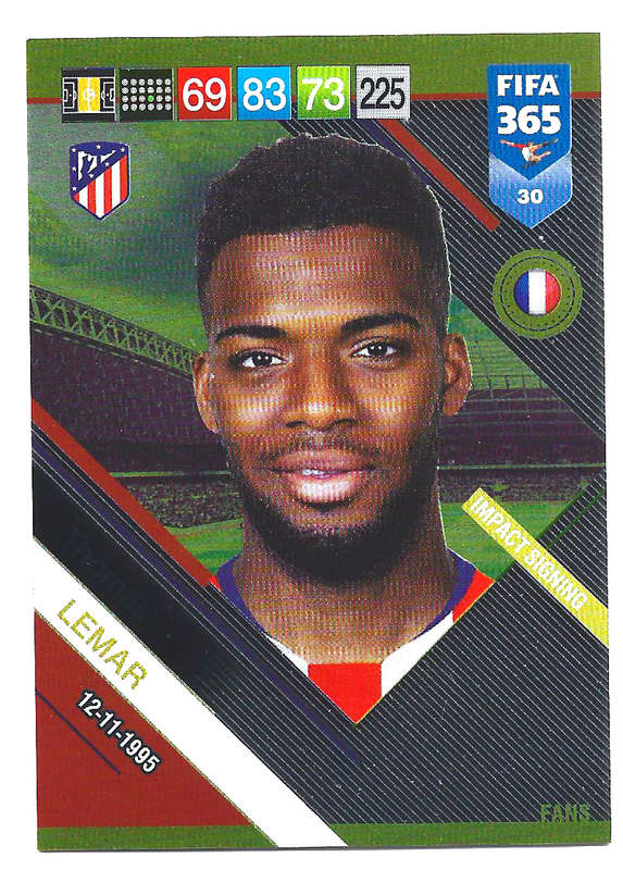 THOMAS LEMAR - PANINI FIFA 365 2019 COLLECTION - FOIL `FANS FAVOURITE` TRADING CARD 30