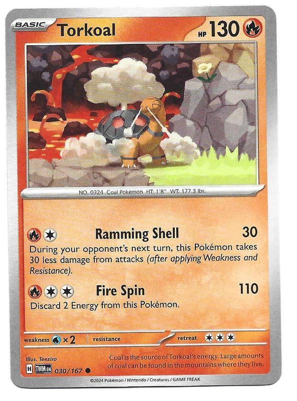 TORKOAL - POKEMON TWILIGHT MASQUERADE COMMON  30/167 TRADING CARD