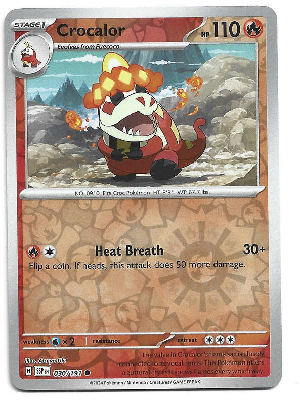 CROCALOR -  REVERSE HOLO   30/191 POKEMON TCG SURGING SPARKS TRADING CARD