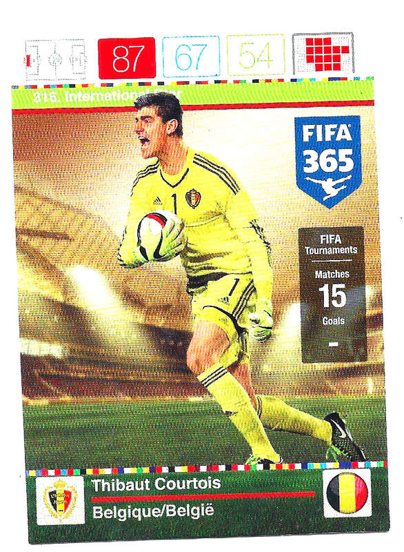 THIBAUT COURTOIS - PANINI "FIFA 365" 2016 COLLECTION - `INTERNATIONAL STAR` TRADING CARD 316