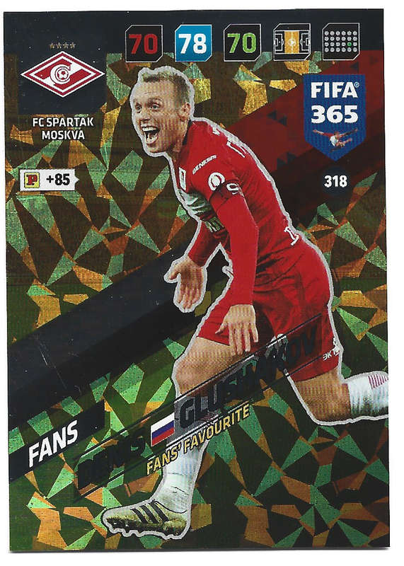 DENIS GLUSHAKOV - PANINI `FIFA 365 2018` COLLECTION - FOIL `FANS FAVOURITE` TRADING CARD 318