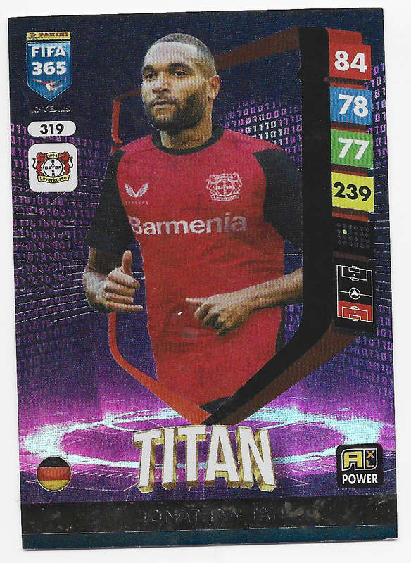 JONATHAN TAH - PANINI FIFA 365 COLLECTION 2025 - FOIL "TITAN" TRADING CARD 319