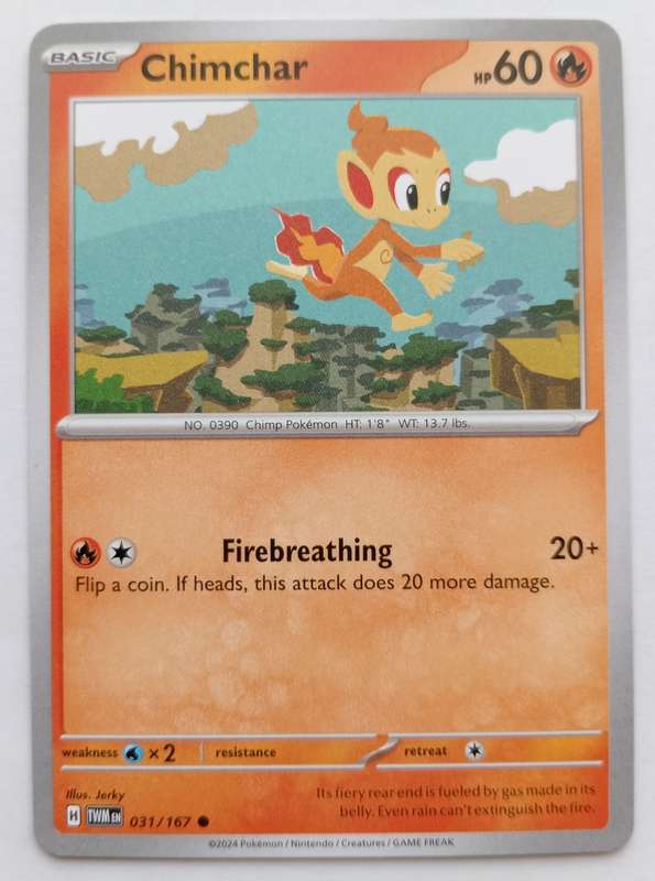 CHIMCHAR - POKEMON NINTENDO TWILIGHT MASQUERADE 2024 - COMMON TRADING CARD 31/167