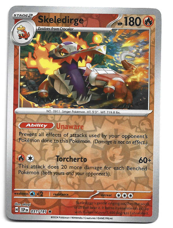 SKELEDIRGE -  REVERSE HOLO 31/191 POKEMON TCG SURGING SPARKS TRADING CARD