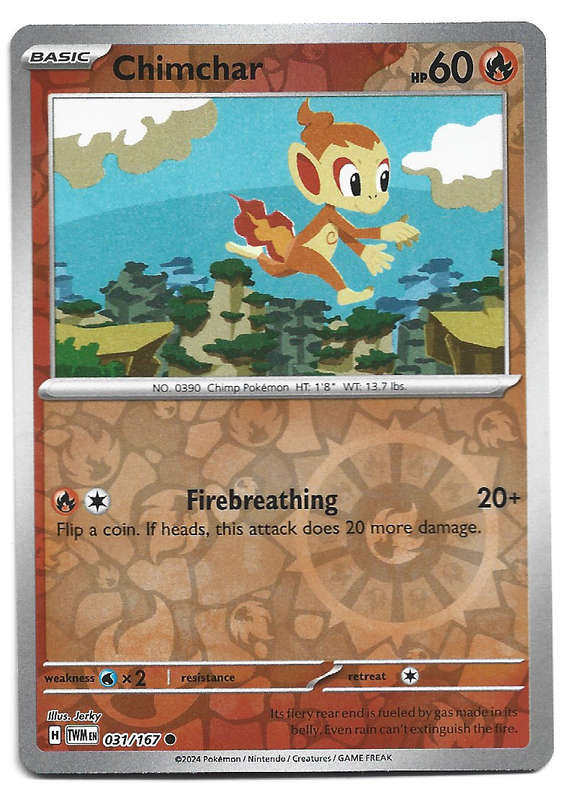 CHIMCHAR - REVERSE HOLO POKEMON TWILIGHT MASQUERADE   31/167 TRADING CARD