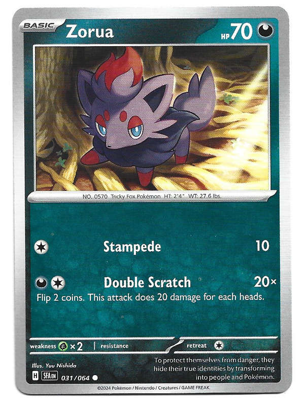 ZORUA - NON HOLO  31/64 POKEMON TCG SHROUDED FABLE TRADING CARD