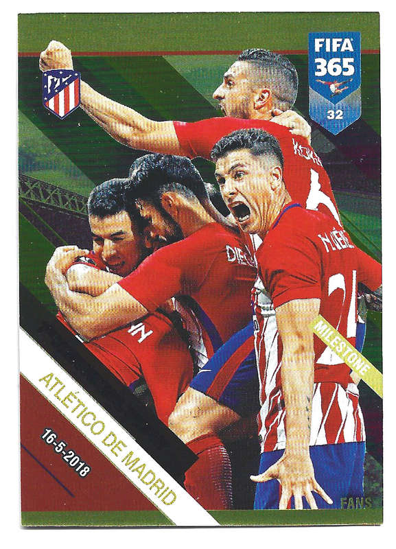 ATLETICO DE MADRID - PANINI FIFA 365 2019 COLLECTION - FOIL `FANS FAVOURITE` TRADING CARD 32