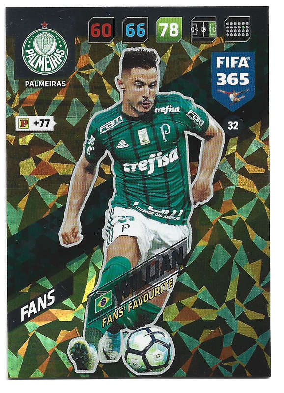 WILLIAM - PANINI `FIFA 365 2018` COLLECTION - FOIL `FANS FAVOURITE` TRADING CARD 32