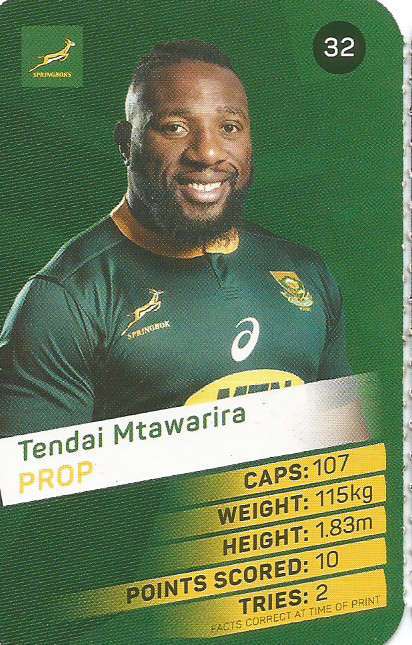 TENDAI BEAST MTAWARIRA - 2019 RUGBY WORLD CUP CHAMPIONS - 2019 Pick & Pay RWC COLLECTION CARD 32