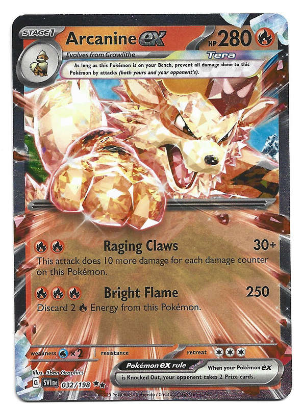 POKEMON CARD - ARCANINE EX  32/198 HOLO RARE SCARLET & VIOLET TRADING CARD - MINT