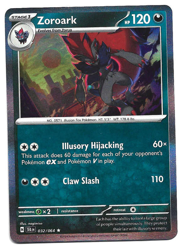 ZOROARK - HOLO RARE   32/64 POKEMON TCG SHROUDED FABLE TRADING CARD