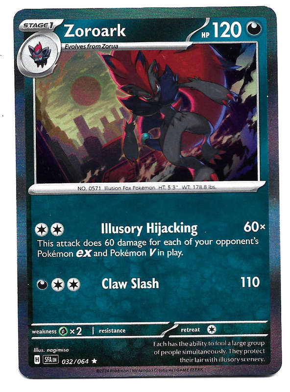 POKEMON CARD - ZOROARK  032/64  Holo Rare Shrouded Fable Trading Card - Mint