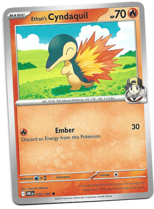 ETHAN's CYNDAQUILL - COMMON  32/182  POKEMON TCG DESTINED RIVALS TRADING CARD