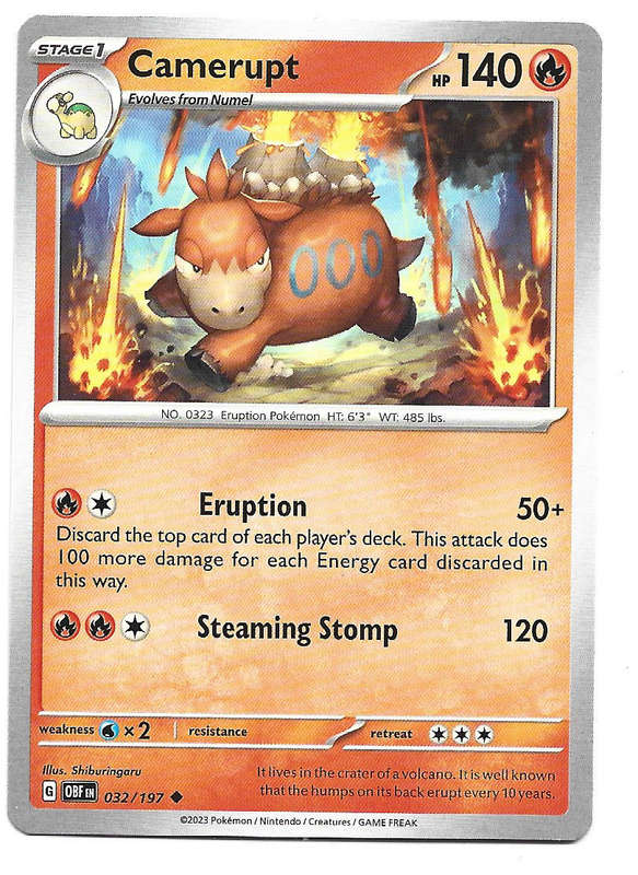 CAMERUPT -  UNCOMMON   32/197 POKEMON TCG OBSIDIAN FLAMES  TRADING CARD
