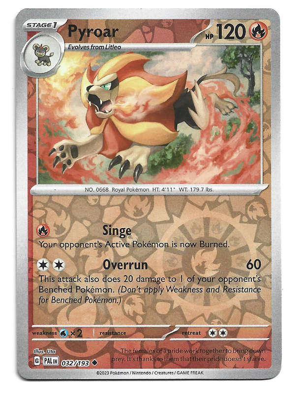 PYROAR -  REVERSE HOLO  32/193  POKEMON TCG  PALDEA EVOLVED TRADING CARD