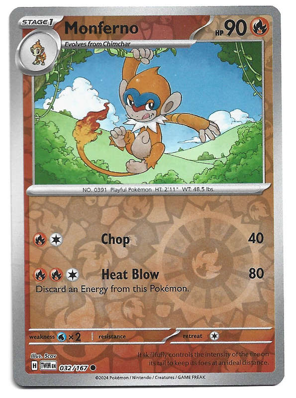 MONFERNO - REVERSE HOLO POKEMON TWILIGHT MASQUERADE   32/167 TRADING CARD