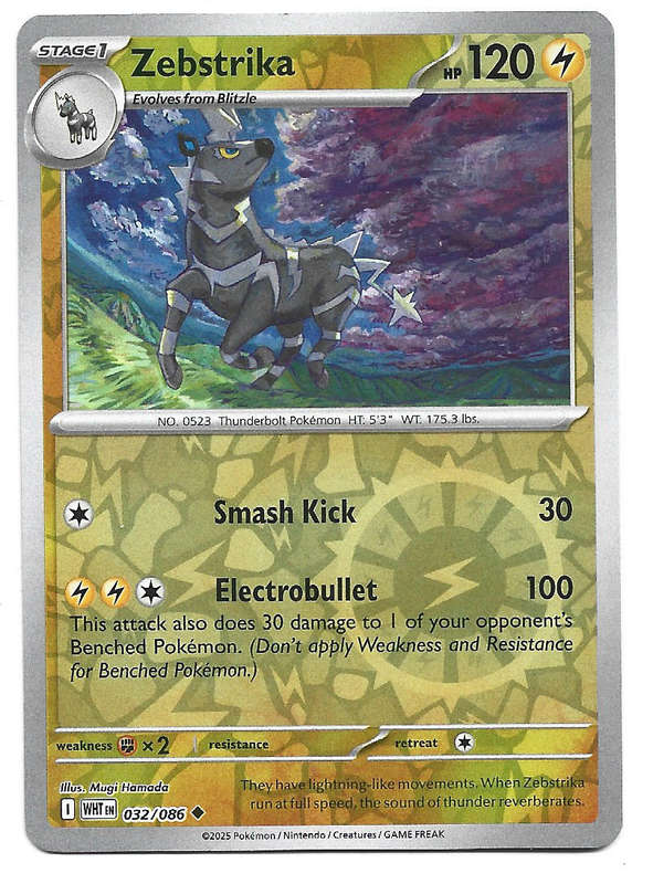ZEBSTRIKA - REVERSE HOLO  32/86 POKEMON TCG WHITE FLARE TRADING CARD