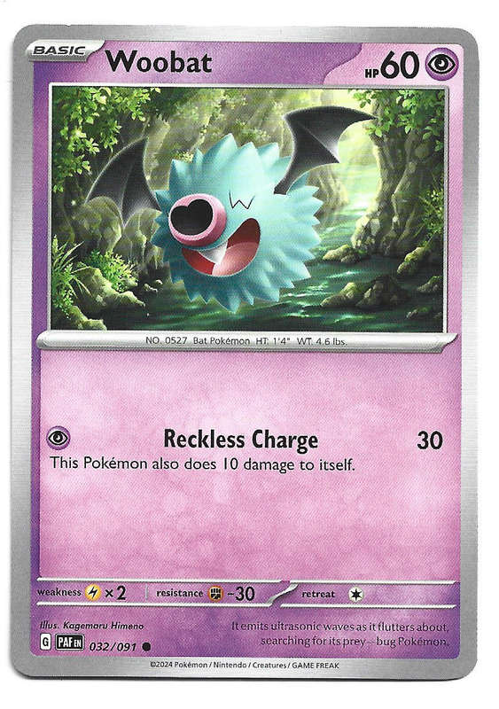 WOOBAT -  COMMON 32/91 POKEMON TCG PALDEAN FATES  TRADING CARD