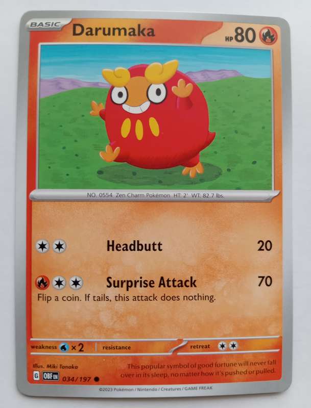 POKEMON CARD - DARUMAKA  34/197 COMMON OBSIDIAN FLAMES 2023 - MINT