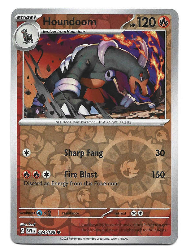 HOUNDOOM - REVERSE HOLO  34/198 POKEMON TCG SCARLET & VIOLET TRADING CARD