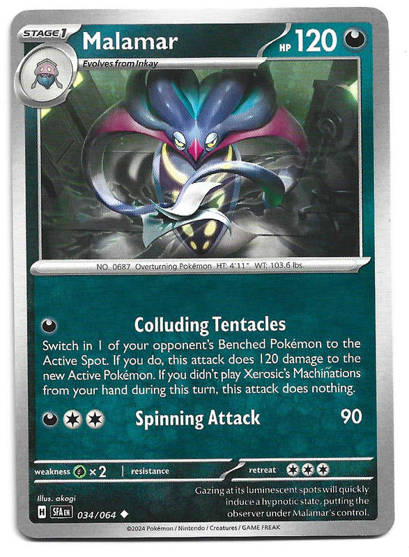 MALAMAR - POKEMON SHROUDED FABLE COMMON  34/64 TRADING CARD