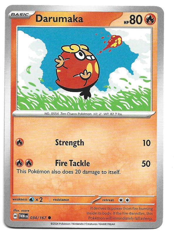 DARUMAKA - POKEMON TWILIGHT MASQUERADE COMMON  34/167 TRADING CARD