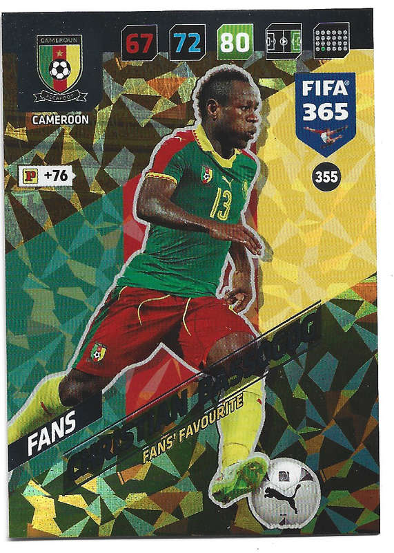 CHRISTIAN BASSOGOG - PANINI `FIFA 365 2018` COLLECTION - FOIL `FANS FAVOURITE` TRADING CARD 355