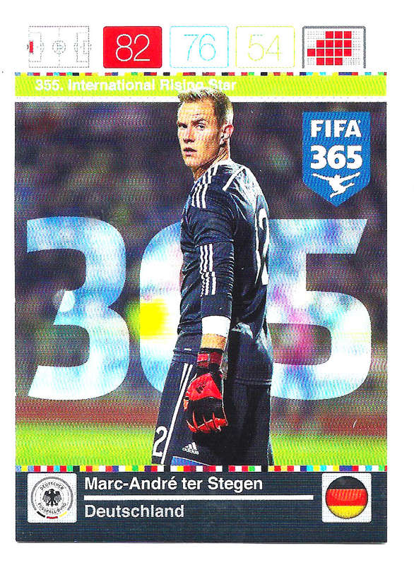 MARC ANDRE TER STEGEN - PANINI "FIFA 365" 2016 COLLECTION - `INTERNATIONAL STAR` TRADING CARD 355