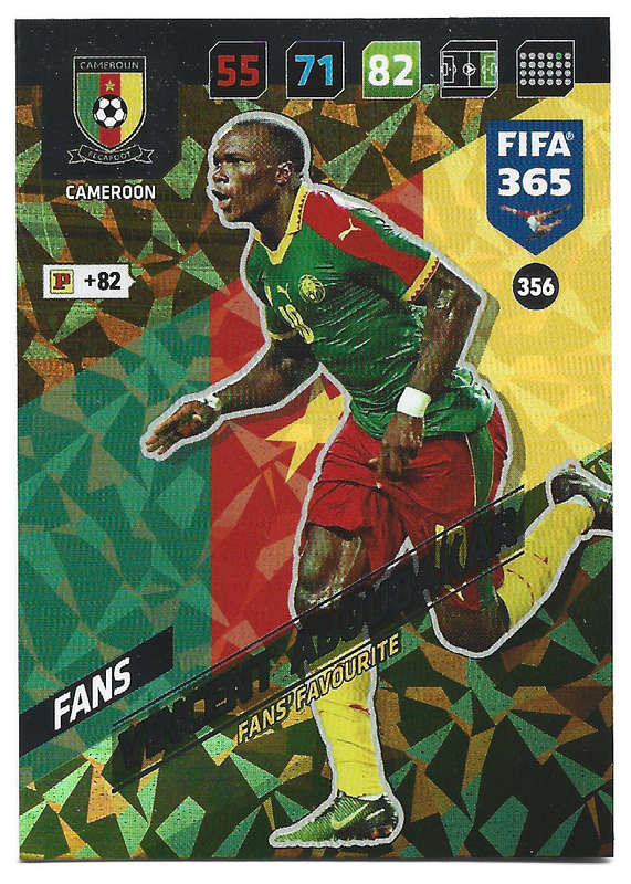 VINCENT ABOUBAKAR - PANINI `FIFA 365 2018` COLLECTION - FOIL `FANS FAVOURITE` TRADING CARD 356