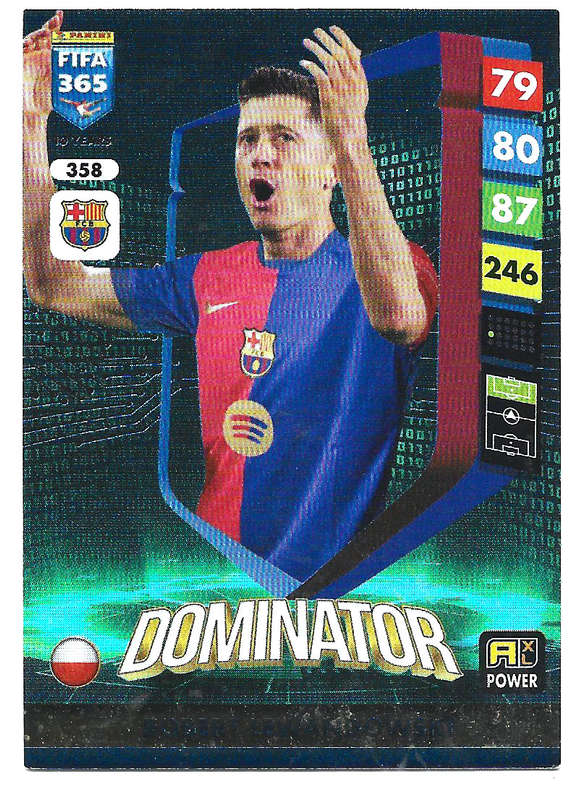 ROBERT LEWANDOWSKI - PANINI FIFA 365 COLLECTION 2025 - FOIL "DOMINATOR" TRADING CARD 358