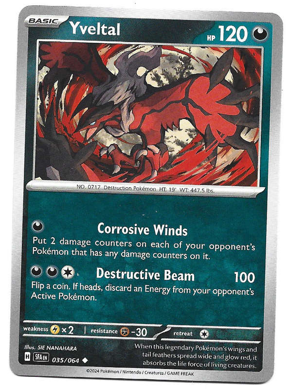 POKEMON CARD - YVELTAL  35/64 Common Shrouded Fable Trading Card - Mint