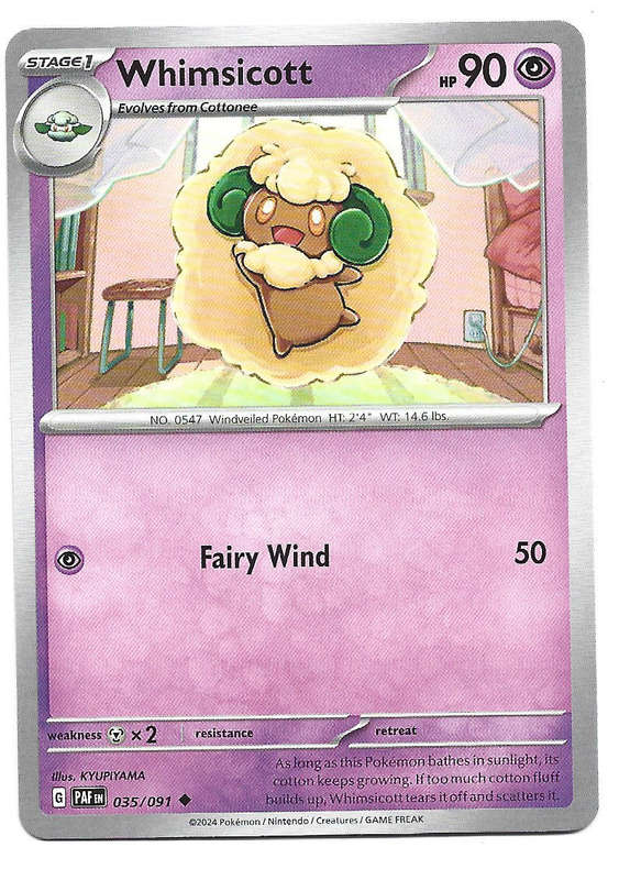 WHIMSICOTT -  COMMON 35/91 POKEMON TCG PALDEAN FATES  TRADING CARD