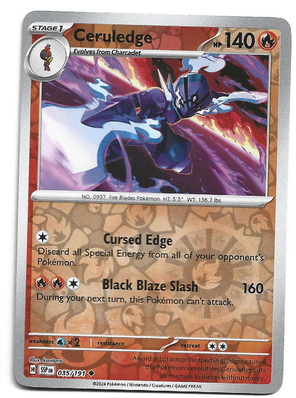 CERULEDGE -  REVERSE HOLO 35/191 POKEMON TCG SURGING SPARKS TRADING CARD