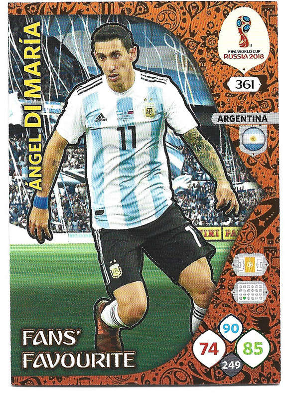 ANGEL DI MARIA - PANINI FIFA WORLD CUP 2018 RUSSIA - FOIL `FANS FAVOURITE` TRADING CARD 361