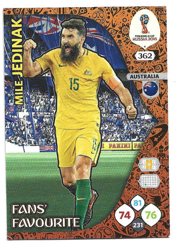 MILE JEDINAK - PANINI FIFA WORLD CUP 2018 RUSSIA - FOIL `FANS FAVOURITE` TRADING CARD 362