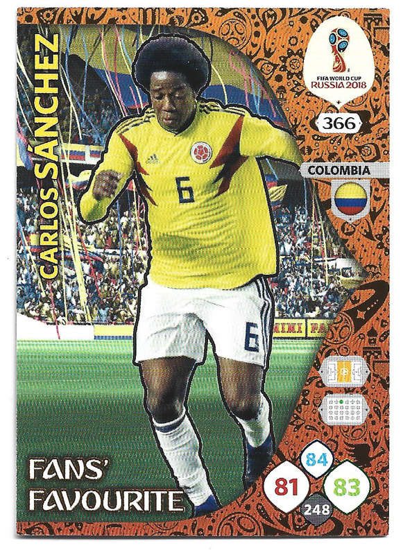 CARLOS SANCHEZ - PANINI FIFA WORLD CUP 2018 RUSSIA - FOIL `FANS FAVOURITE` TRADING CARD 366